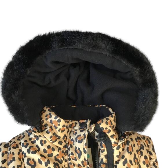 KC Collections Leopard Print Puffer Vest Faux Fur Zip Off Hood Size M (10) NWT - Picture 3 of 10
